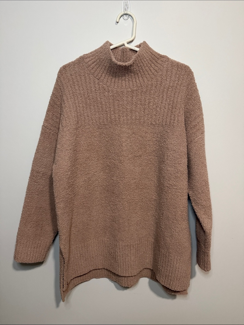 Barefoot Dreams Cozy Mock Neck Bouclé Sweater in Taupe